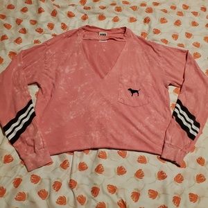 PINK Long Sleeved Cropped Tee